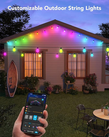 Govee Smart Outdoor String Lights H7016, 96ft RGBIC Outdoor Lights with 30 Dimmable LED Bulbs, IP65 Waterproof, Color Changing Warm White Lights with 47 Scene Modes for Patio, Backyard, App Control Govee
