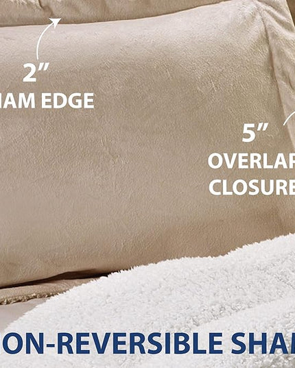 Cathay Home Bedding Sets: Ultra Soft and Plush Reversible Micromink and Sherpa 3-Piece Comforter Set, Camel, Queen (90" x 90") - LeafyLoom