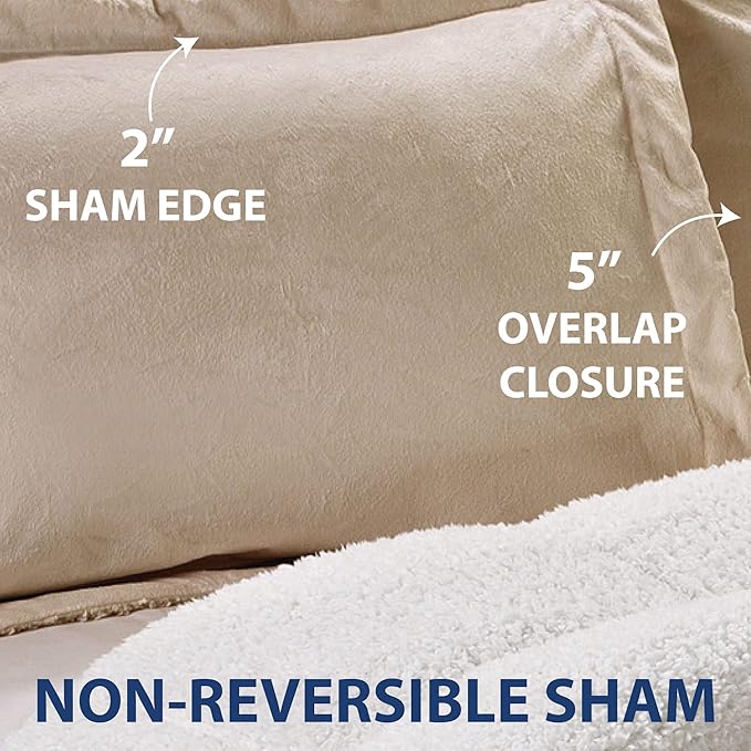 Cathay Home Bedding Sets: Ultra Soft and Plush Reversible Micromink and Sherpa 3-Piece Comforter Set, Camel, Queen (90" x 90") - LeafyLoom