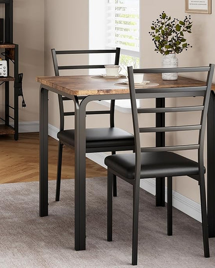 IDEALHOUSE Dining Table for 2, Small Table and Chairs Set of 2, Dinette Set for 2, Square Dinner Table Set, 3 Piece Kitchen & Dining Room Sets for Small Space, Apartment, Home Office, Rustic Brown - LeafyLoom