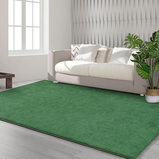Area Rugs for Bedroom Living Room, 5x8 Green Super Soft Comfy Thickened Memory-Foam Indoor Carpets, Modern Aesthetic Minimalist Carpet for Boys Girls Adults Apartment Nursery Home Décor - LeafyLoom
