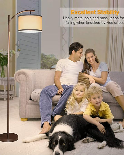 Dimmable Floor Lamp,Standing Lamp with Dimmer Brown Tall Pole Lamp with Adjustable Lamp Head Modern Floor Lamp with Hanging Shade Reading Floor Light for Living Room Bedroom 8W Bulb Included - LeafyLoom