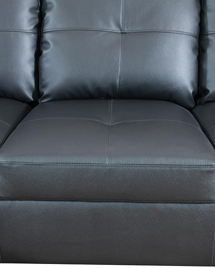 ROOMTEC Button L Shape 3 Piece Sectional Sofa Set, Upholstered Corner Couch with Storage Ottoman, Faux Leather Tufted Cushions, for Living Room, Apartment, 103inch, Black w/Left Chaise Lounge - LeafyLoom