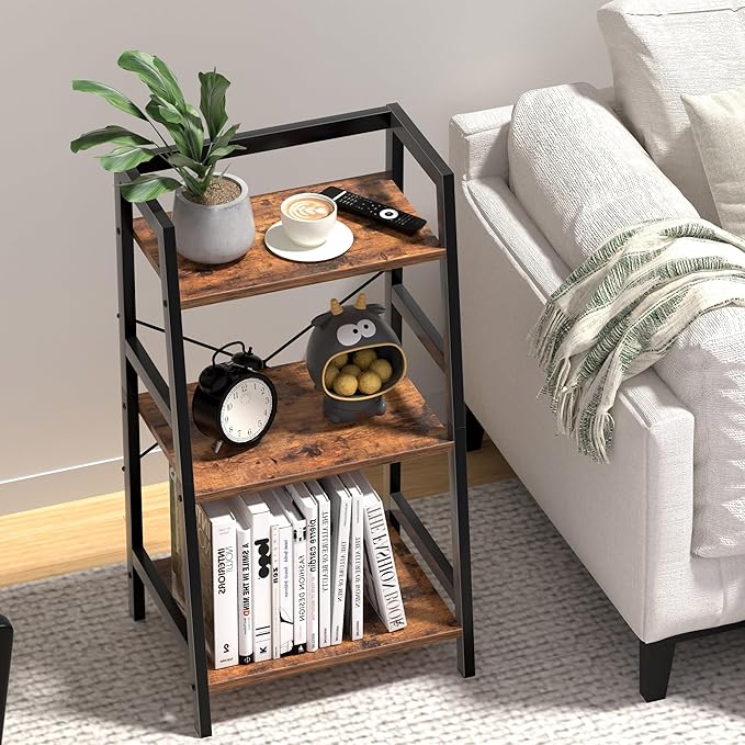 Bookshelf, Bookcase for Small Spaces, 3-Tier Shelf Bookcase, Short Shelf Storage Organizer for Living Room, Bedroom, Home Office, Kitchen, 11.8 "D x 16.5" W x 31.3 "H, Rustic Brown - LeafyLoom