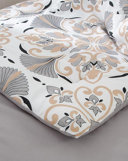EMME Queen Comforter Set - Grey White Floral Bedding Set 7 PCS with Geometric Flowers Pattern, Soft Plant Printed Botanical Bed Set with Sheets, Fluffy Bed Bag for All Season(90"X90") - LeafyLoom