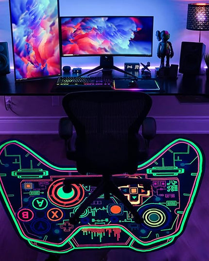 Gaming Rug Teen Boys Carpet Glow in The Blacklight Gamer Rug for Boys Room Playroom Non-Slip Area Rug Kids Boys Girls Game Room Casual Mat (60"x39") - LeafyLoom