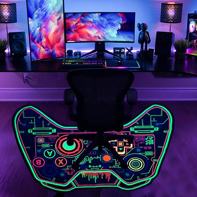 Gaming Rug Teen Boys Carpet Glow in The Blacklight Gamer Rug for Boys Room Playroom Non-Slip Area Rug Kids Boys Girls Game Room Casual Mat (60"x39") - LeafyLoom