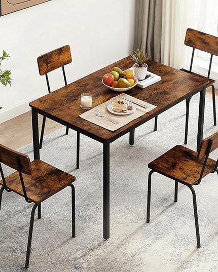 4 Chairs Dining Table Set for 4-8, Modern Space Saving Kitchen Desk, Wooden Industrial Style Farmhouse, 43", Brown - LeafyLoom