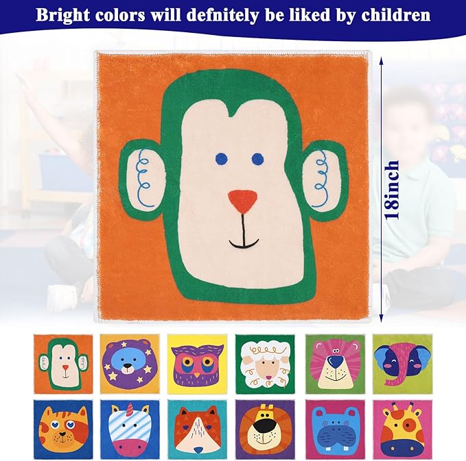 HiiARug 12pcs Carpet Squares for Classroom 18x18 Carpet Spots for Classroom Sitting Floor Seats for Kids Sit Spots for Classroom Kindergarden Playroom Decor Preschool Floor Dots for Classroom - LeafyLoom