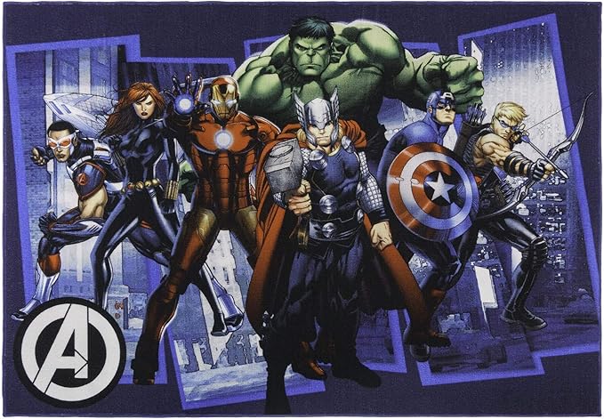 Gertmenian Marvel Rug Boys Childrens Bedroom Decor Kids Home Play Room Mat Bedding Area Carpet; 54x78 Large; Avengers Superhero Multi-Colored Navy Blue; 47328 - LeafyLoom