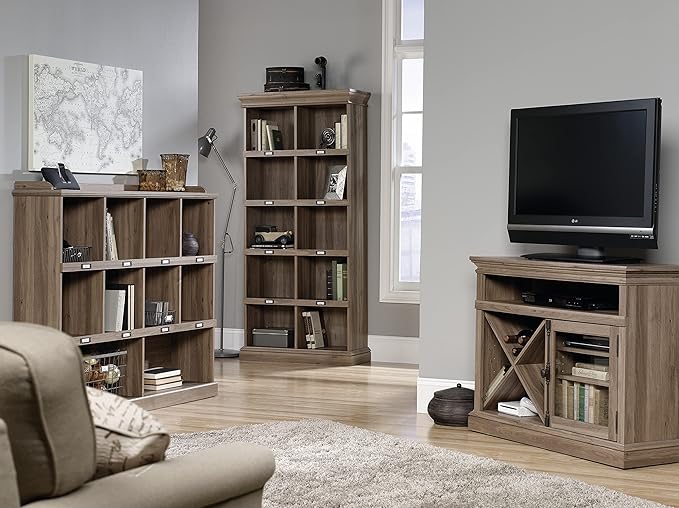 Sauder Barrister Lane Cubby Bookcase/ Book Shelf for Storage and Display, Salt Oak finish - LeafyLoom