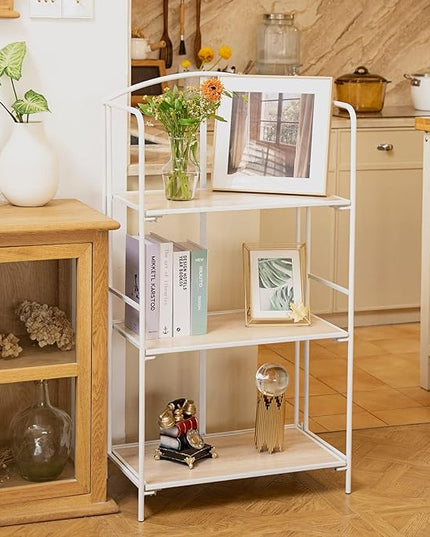 No Assembly Folding Bookshelf, 3 Tier White Bookshelf, Metal Book Shelf for Storage, Folding Bookcase for Office Organization and Storage, 12.6" D x 22.44" W x 42.13" H - LeafyLoom