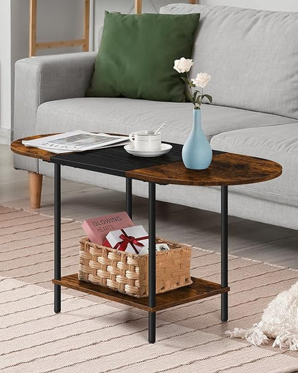 ETELI Small Round Coffee Tables for Small Space Farmhouse Oval Coffee Table with 2-Tier Storage Shelf Circle Center Tea Table for Living - LeafyLoom