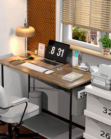 HealSmart 47 Inch Computer Desk Home Writing Study Worktable with Storage Bag for Bedroom, Office, Apartment, Brown - LeafyLoom