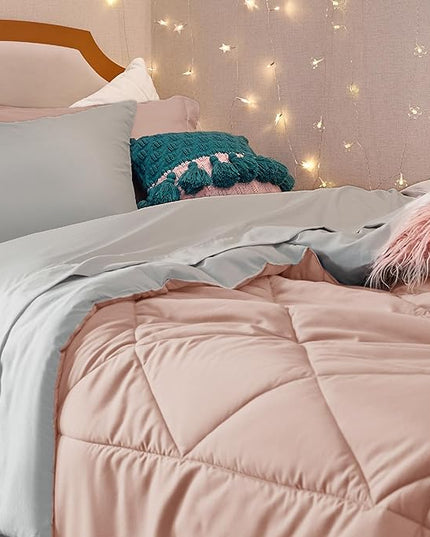 Bedsure Blush Pink Twin XL Comforter Set with Sheets - 5 Pieces Reversible Twin XL Bed in a Bag for College, Twin XL Bedding Set with Comforters, Sheets, Pillowcase & Sham - LeafyLoom