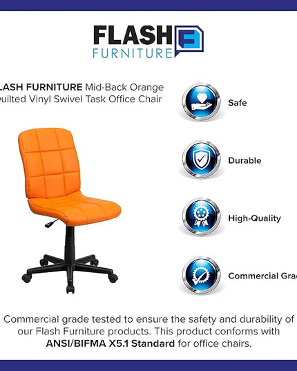 Flash Furniture Clayton Mid-Back Orange Quilted Vinyl Swivel Task Office Chair - LeafyLoom