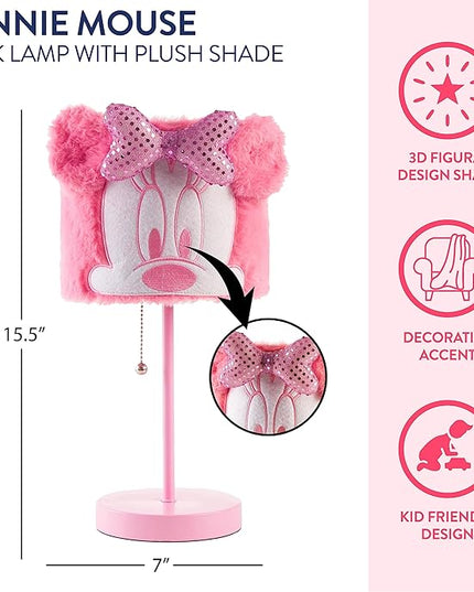 Idea Nuova Disney Minnie Mouse Plush Shade Table Lamp, Pink - LeafyLoom