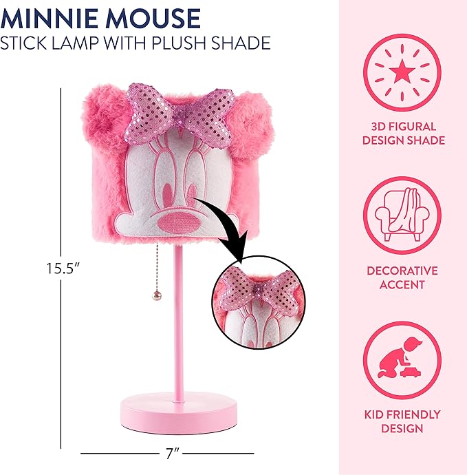 Idea Nuova Disney Minnie Mouse Plush Shade Table Lamp, Pink - LeafyLoom