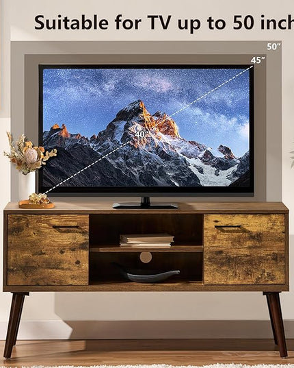 Stand for 35 55 inch Television, Modern Mid Century TV Table, with Adjustable Shelf Entertainment Center, and Two Storage Cabinets, for Living Rooms, Bedrooms, Old Pine - LeafyLoom