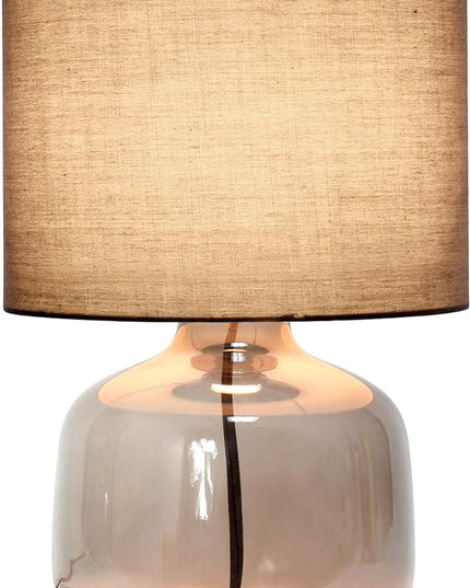 Simple Designs LT2064-SMG Smoke Gray Glass Table Lamp with Gray Fabric Shade - LeafyLoom