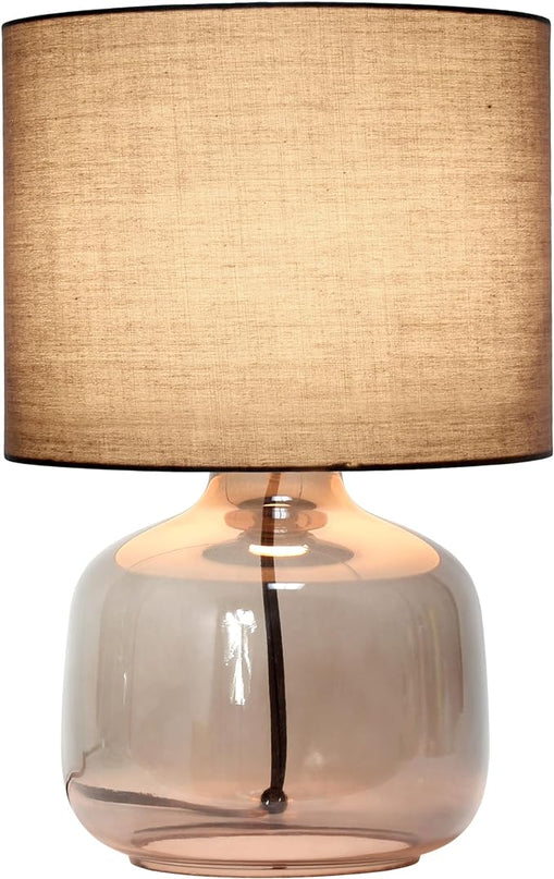 Simple Designs LT2064-SMG Smoke Gray Glass Table Lamp with Gray Fabric Shade - LeafyLoom