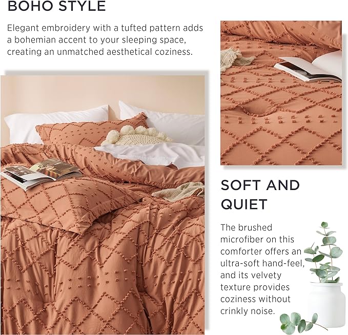 Bedsure California King Comforter Set - Pumpkin Comforter, Boho Tufted Shabby Chic Bedding Comforter Set, 3 Pieces Farmhouse Bed Set for All Seasons, Fluffy Soft Bedding Set with 2 Pillow Shams - LeafyLoom