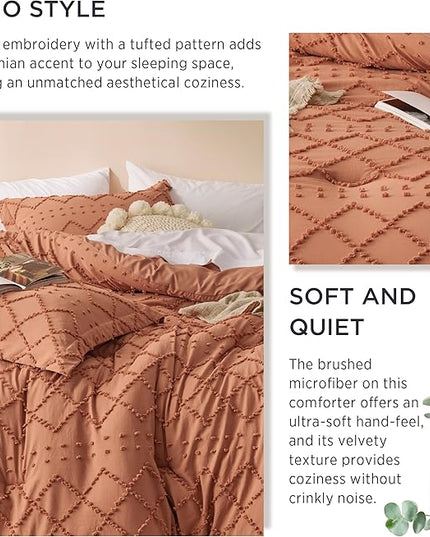 Bedsure Twin/Twin XL Comforter Set - Pumpkin Boho Twin Extra Long Comforter Set for College, Shabby Chic Dorm Bedding Set, 2 Pieces Modern Farmhouse Bed Set, includes 1 Pillow Sham - LeafyLoom
