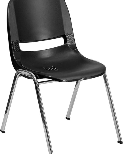 Flash Furniture HERCULES Series 661 lb. Capacity Black Ergonomic Shell Stack Chair with Chrome Frame and 16'' Seat Height - LeafyLoom