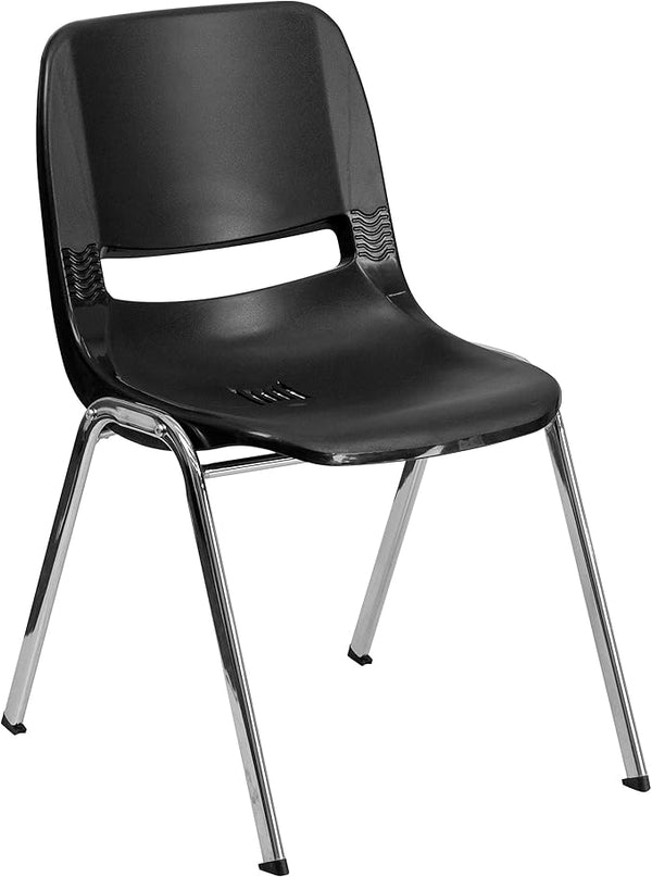 Flash Furniture HERCULES Series 661 lb. Capacity Black Ergonomic Shell Stack Chair with Chrome Frame and 16'' Seat Height - LeafyLoom