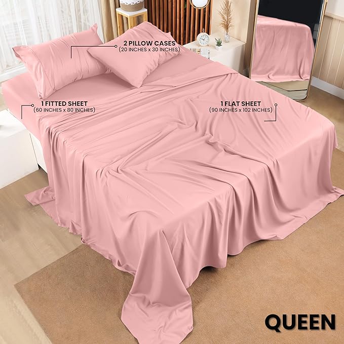 Utopia Bedding Queen Bed Sheets Set - 4 Piece Bedding - Brushed Microfiber - Shrinkage and Fade Resistant - Easy Care (Queen, Pink) - LeafyLoom