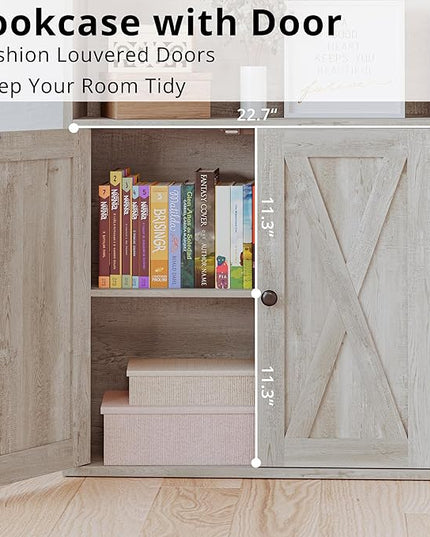 IRONCK Industrial Bookshelves and Bookcases with Doors Floor Standing 6 Shelf Display Storage Shelves 70 in Tall Bookcase for Home Office, Living Room - LeafyLoom
