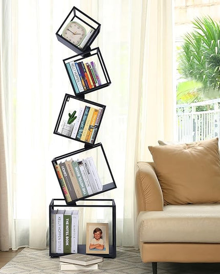 Bookshelf, 5-Tier Bookcase Black, 67" Tall Black Bookshelf, Modern Book Shelf, Storage Shelves for CDs/Books/Home Decor, Display Shelf for Living Room, Bedroom, Study Room, Nursery Room - LeafyLoom