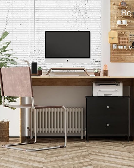 BOLUO Black Nightstands Set of 2, 2 Drawer Dresser for Bedroom Night Stand Small Nightstands End Table with Fabric Drawers Modern - LeafyLoom