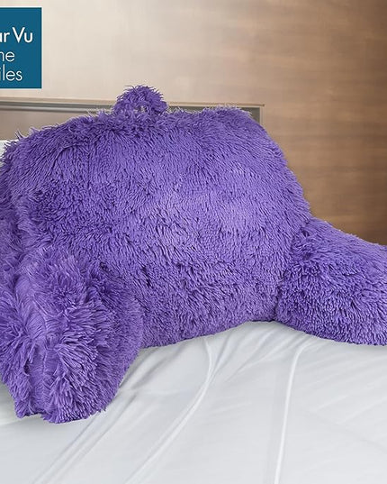 Klear Vu Shaggy Reading Pillow Back Rest Body Pillow for Adults and Kids, Lumbar and Arm Support on Bed, Chair, Couch, Sofa and Floor, 30" x 21", One Size, Purple Rain - LeafyLoom
