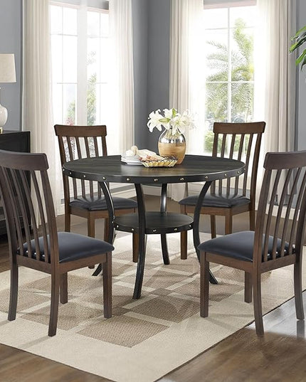 COLAMY Wooden Dining Chairs Set of 2, PU Leather Dining Room Kitchen Side Chair with Spindle High Back and Adjustable Foot Pegs - LightBrown - LeafyLoom