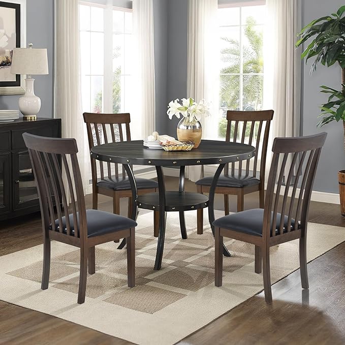 COLAMY Wooden Dining Chairs Set of 2, PU Leather Dining Room Kitchen Side Chair with Spindle High Back and Adjustable Foot Pegs - LightBrown - LeafyLoom
