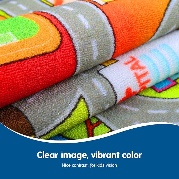 Booooom Jackson Kids Carpet Playmat Rug with 18 Toy Cars Kids Rug for Age 3+ Colorful Non Slip City Rug for Kids Track Rug Play Mat Playroom Bedroom Classroom Nursery Rug - LeafyLoom