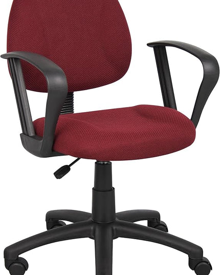Boss Office Products Perfect Posture Delux Fabric Task Chair with Loop Arms in Burgundy - LeafyLoom