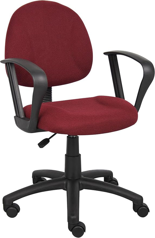 Boss Office Products Perfect Posture Delux Fabric Task Chair with Loop Arms in Burgundy - LeafyLoom