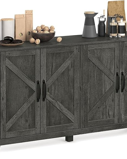 VASAGLE Buffet Storage Cabinet, 15.7" D x 59" W x 31.5" H Credenza Sideboard Table, Kitchen Cupboard with Adjustable Shelves for Living, Dining Room, Entryway, Charcoal Gray ULSC381T04 - LeafyLoom