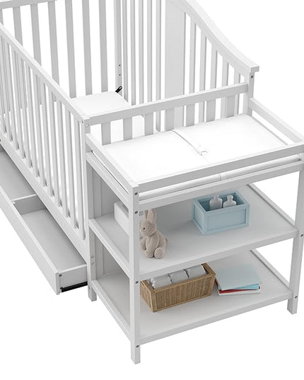 Graco Solano 4-in-1 Convertible Crib and Changer with Drawer (White) – Crib and Changing Table Combo with Drawer, Includes Changing Pad, Converts to Toddler Bed, Daybed and Full-Size Bed - LeafyLoom