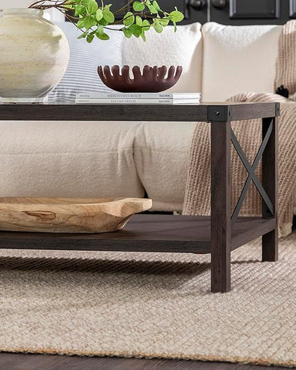 Walker Edison Sedalia Modern Farmhouse Metal-X Coffee Table, 1 Pack, Sable Grey - LeafyLoom