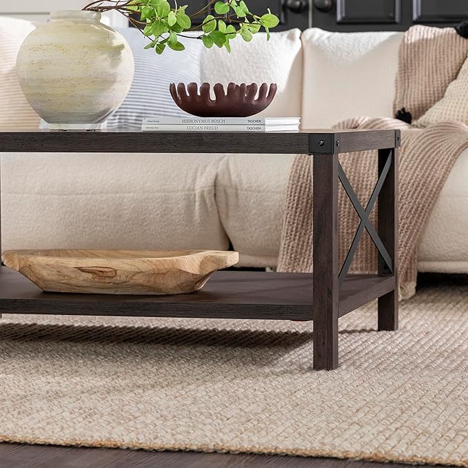 Walker Edison Sedalia Modern Farmhouse Metal-X Coffee Table, 1 Pack, Sable Grey - LeafyLoom