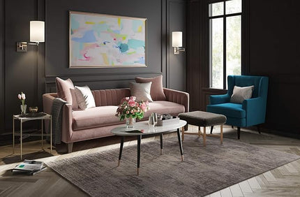 Elle Decor Clemintine Mid-Century Modern Living Room Furniture Collection, Oval Coffee Table, White Marble Print - LeafyLoom