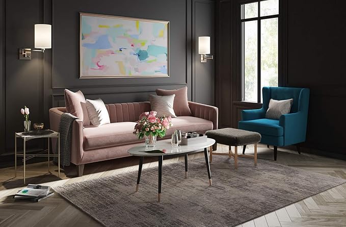 Elle Decor Clemintine Mid-Century Modern Living Room Furniture Collection, Oval Coffee Table, White Marble Print - LeafyLoom