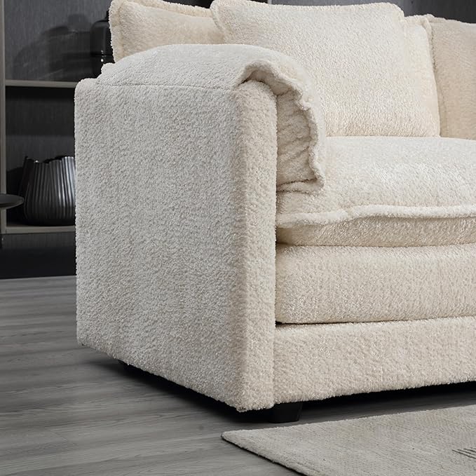 5 Seater L Shaped Convertible Modular Sectional Sofa with Reversible Chaise, Minimalist Oversized Sleeper Corner Couch,Chenille Upholstered Leisure Sofá for Living Room Office, Beige 112.2" - LeafyLoom