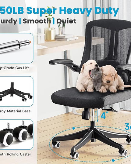 Ergonomic Office Chair - Comfy Desk Chairs with Wheels and Arms, 400LB Heavy Duty Mesh Computer Chairs with Comfortable Lumbar Back Support for Home Office, Bedroom, Study and College Dorm - LeafyLoom