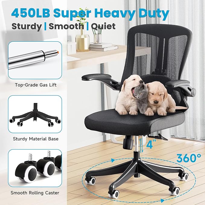 Ergonomic Office Chair - Comfy Desk Chairs with Wheels and Arms, 400LB Heavy Duty Mesh Computer Chairs with Comfortable Lumbar Back Support for Home Office, Bedroom, Study and College Dorm - LeafyLoom