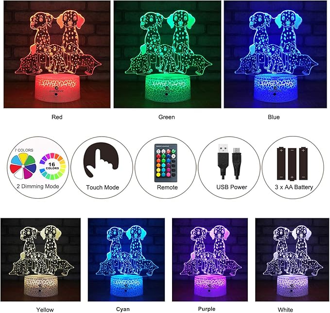 easuntec Dog Gifts for Women Dog Lamp with Remote & Smart Touch 7 Colors + 16 Colors Changing Dimmable Dog Gifts for Kids 3 4 5 6 7 8 9 Year Old Girl Gifts (5Dog 16WT) - LeafyLoom