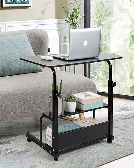 Adjustable Home Office Desk Portable Student Study Computer Desk Furniture for Small Spaces Movable Sofa Side Table on Wheels Laptop Desk with Storage Black Size 31x16 Inch - LeafyLoom